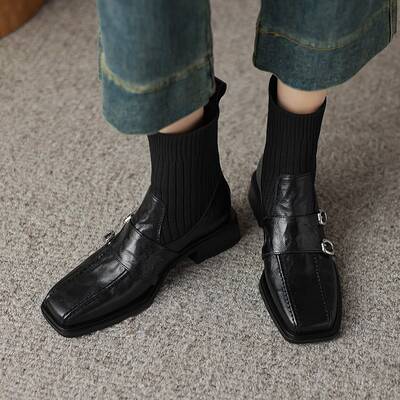 CHIKO Adwen Square Toe Block Heels Ankle Boots
