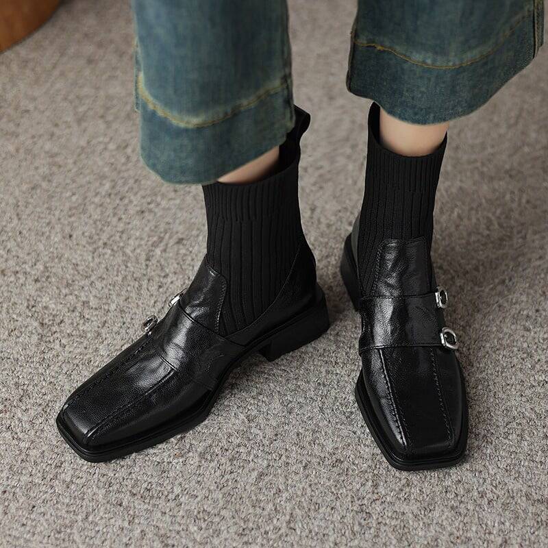 CHIKO Adwen Square Toe Block Heels Ankle Boots