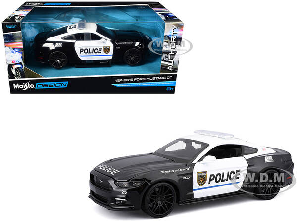 2015 Ford Mustang GT 5.0 Police Black and White Authority Series 1/24 Diecast Model Car by Maisto