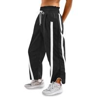 Fisace Women's Baggy Wide Leg Pants Casual Drawstring Elastic Waisted Contrast Color Workout Y2K Track Pants