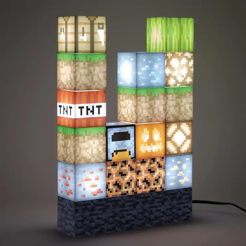 Minecraft Block Building Lamp - 16 Rearrangeable Light Up Blocks - Interactive Decoration, Toy, and Night Light for Kids Room