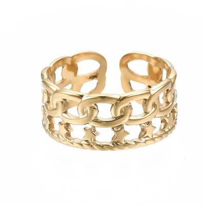 304 Stainless Steel Star Open Cuff Ring