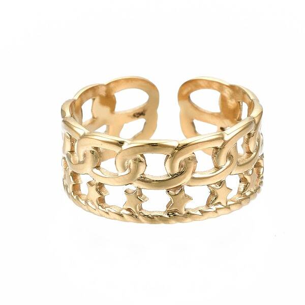 304 Stainless Steel Star Open Cuff Ring