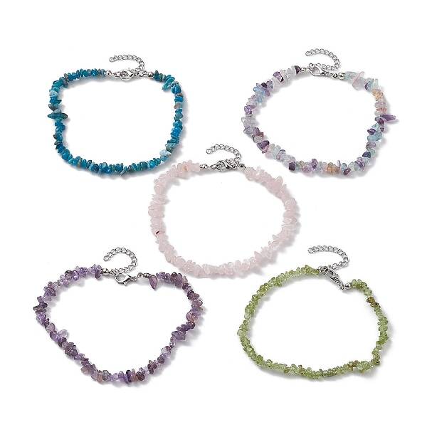 Natural Gemstone Beads Anklets