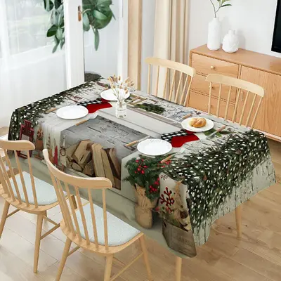 White Brick Wall Tree Fireplace Christmas Tablecloth - Aperturee