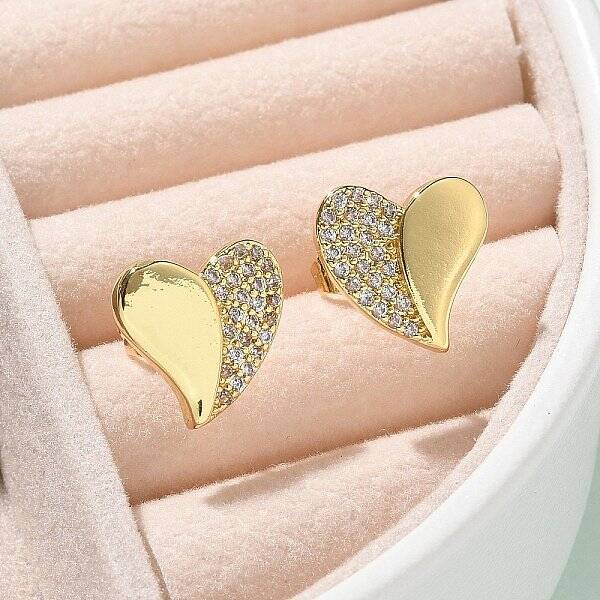 Brass Micro Pave Clear Cubic Zirconia Stud Earrings for Women