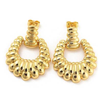 Brass Hollow Teardrop Dangle Stud Earrings