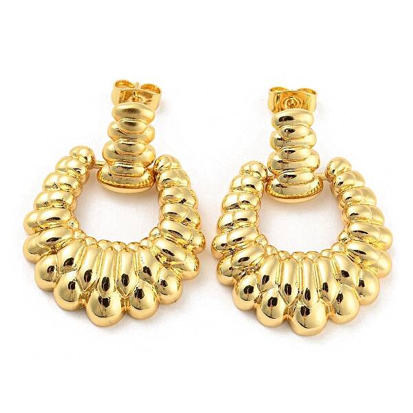 Brass Hollow Teardrop Dangle Stud Earrings