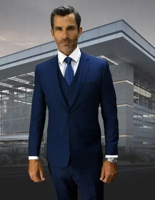 Mens Wool Blend Suit 3Piece Set  Solid Colors Statement