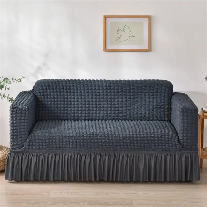Solid Color Jacquard Sofa Cover with Skirt, 1 Count Soft Comfortable High Stretch Sofa Slipcover, Dustproof Sofa Cover for Ho...