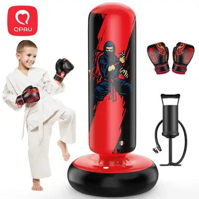 Christmas Gifts QPAU Kids Boxing Bag with Gloves 66-Inch Stabilized Inflatable Boxing Set for Boys Girls Ages 5-12 Karate Kic...