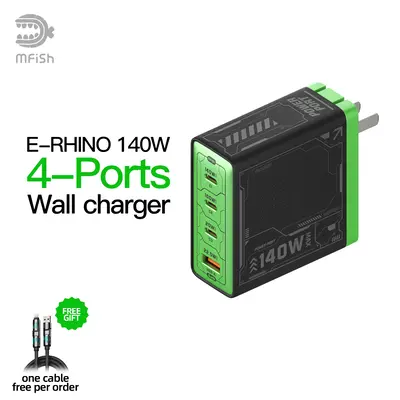 mfish E-RHINO 140W GaN wall charger, four-ports flash charger,original foldable travel universal Plug fast charging dealsfory...