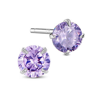 Rhodium Plated 925 Sterling Silver Four Pronged Ear Studs