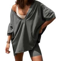 SCUSTY Womens Two Piece set Oversized V Neck T Shirt Biker Short Summer Outfits Hot Shot Reversible Sets