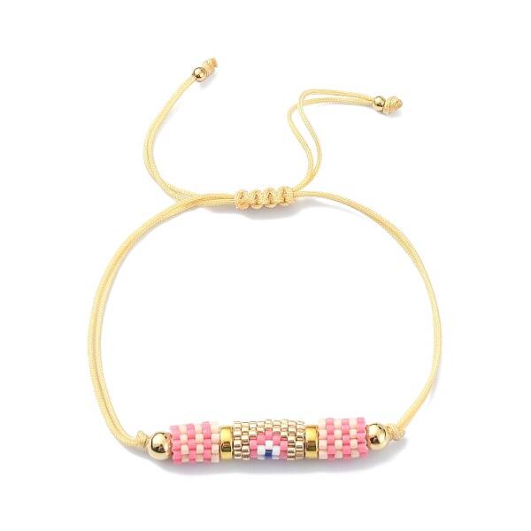 Glass Seed Column with Evil Eye Link Bracelet