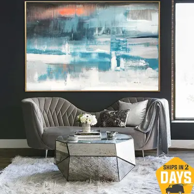 Unstretched Abstract Original Blue Paintings On Canvas Textured Handmade Art Oil Painting Expressionist Art | ASSOCIATION 137...