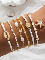 Boho Style Sea Star & Shell & Beaded Decorated Stackable Bracelets, Fashion Jewelry for Party, Daily Clothing Decor, Trendy A...