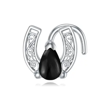 Sterling Silver Agate Horseshoe Nose Ring