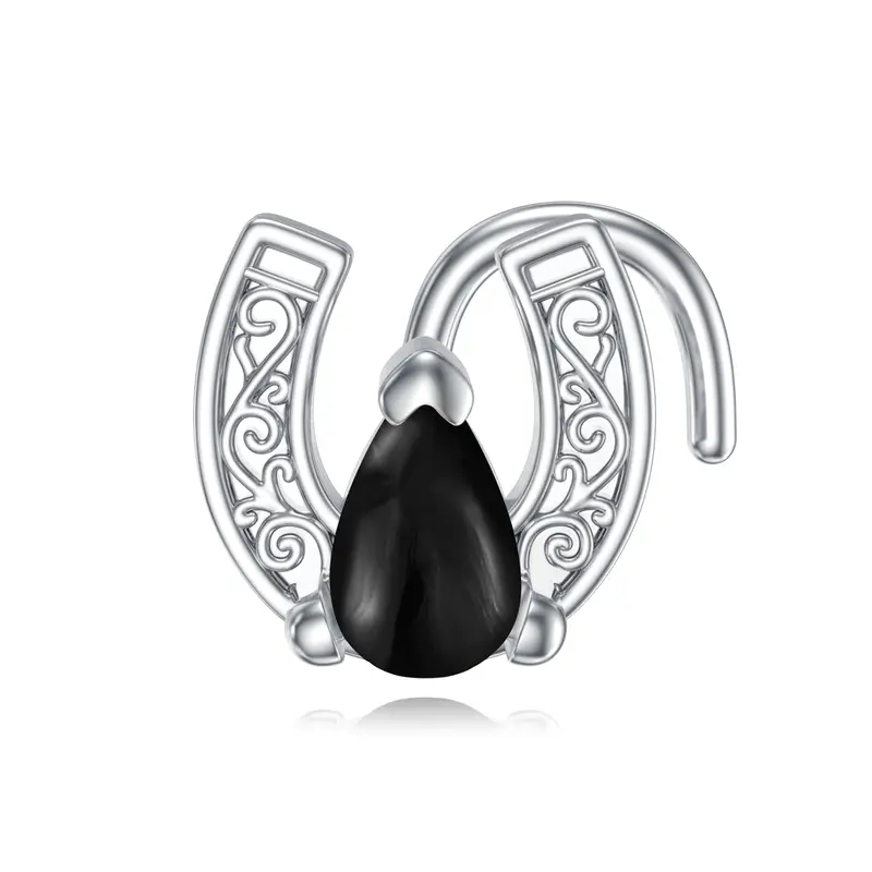Sterling Silver Agate Horseshoe Nose Ring