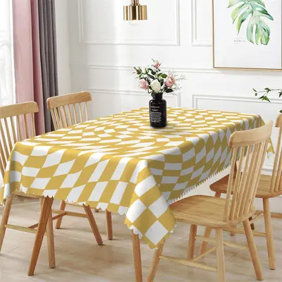 Twisted White Yellow Plaid Rectangle Tablecloth - Aperturee