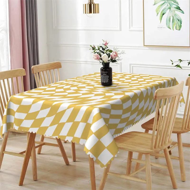Twisted White Yellow Plaid Rectangle Tablecloth - Aperturee