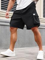 【Plus Size】 Solid Flap Pocket Cargo Shorts, Casual Fabric Plain Elastic Waist Shorts for Daily Outdoor Streetwear, Summer...