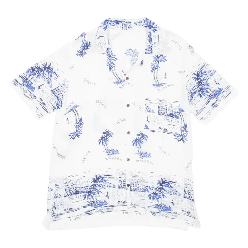 Mens Hawaiian Shirt Blue Crazy Pattern M