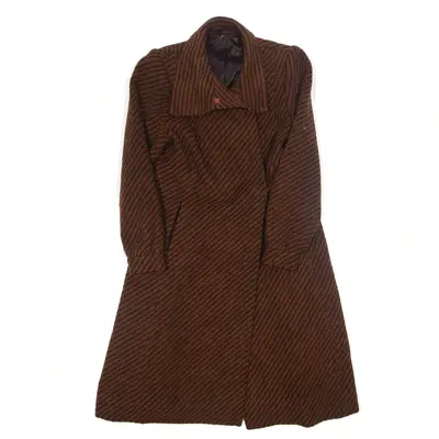 Overcoat Jacket Orange Striped Womens M