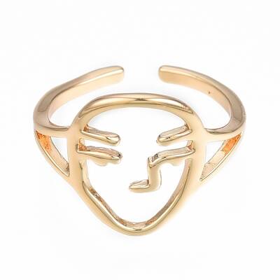 Brass Abstract Face Open Cuff Ring
