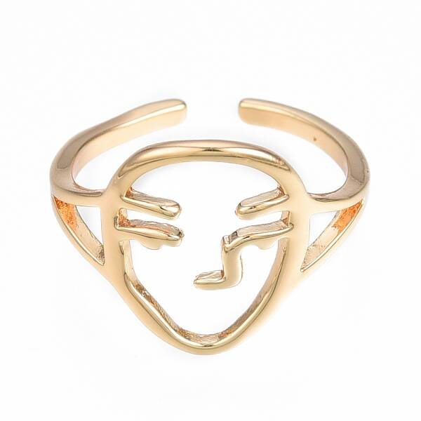 Brass Abstract Face Open Cuff Ring