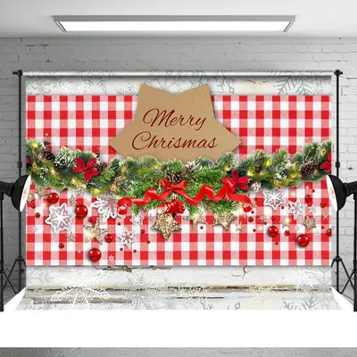 Red Plaid Jingle Bells Merry Christmas Backdrop - Aperturee