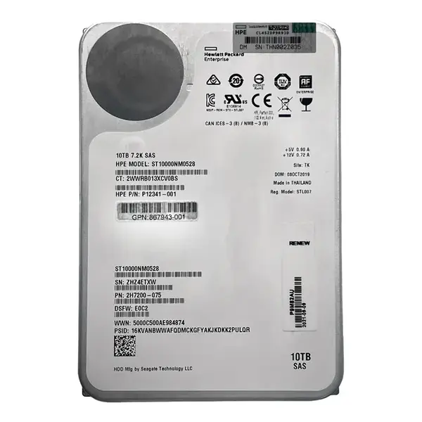 867943-001 HP 10TB 7200RPM 12Gb/s SAS 3.5-inch Hard Drive
