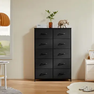 Sweet Furniture F Dresser - Fabric Storage Tower with 10 Drawers, Bedroom Drawer Dresser Organizer, Chest of Drawers with Fab...