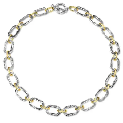 Mytys Trendy Chain Necklace for Women, Two Tone Link Chain Necklaces Jewelry for Women Gifts Handmade Fashion Accessory