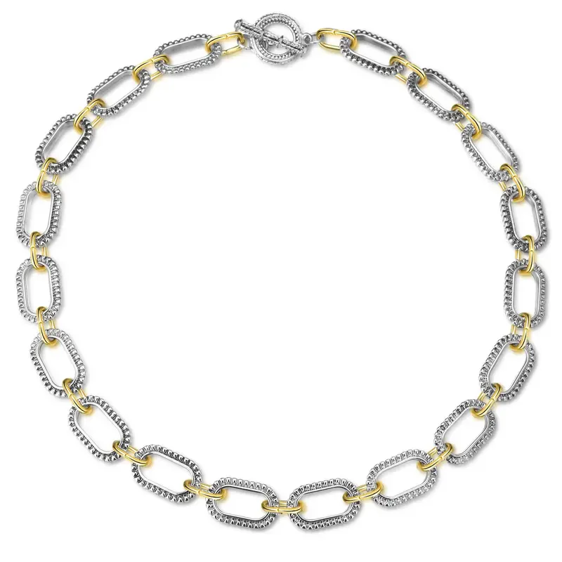 Mytys Trendy Chain Necklace for Women, Two Tone Link Chain Necklaces Jewelry for Women Gifts Handmade Fashion Accessory