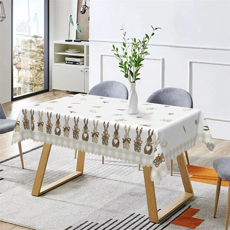 Greenery Bunny White Easter Rectangle Tablecloth - Aperturee