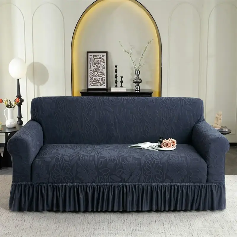 Solid Color Jacquard Sofa Cover with Skirt, 1 Count Soft Comfortable  Stretchable  Sofa Slipcover, Dustproof Sofa Cover for H...