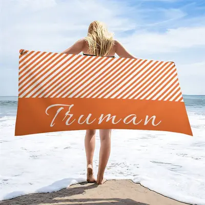 Organge Stripe Custom Name Beach Towel for Vacation - Aperturee