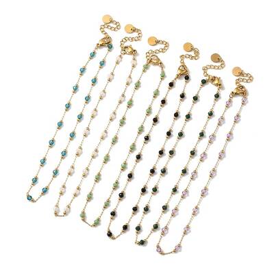Glass Round Beaded Link Chain Necklace