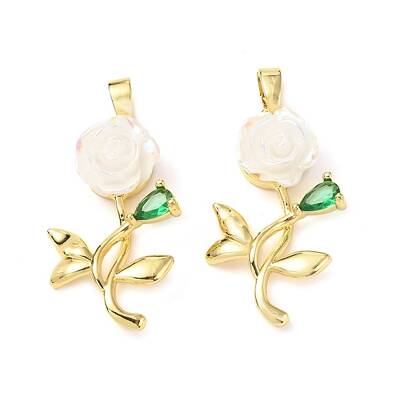 Brass Micro Pave Clear Cubic Zirconia with Resin Pendants