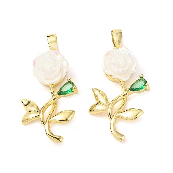 Brass Micro Pave Clear Cubic Zirconia with Resin Pendants