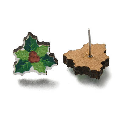 Christmas Printed Wood Stud Earrings for Women