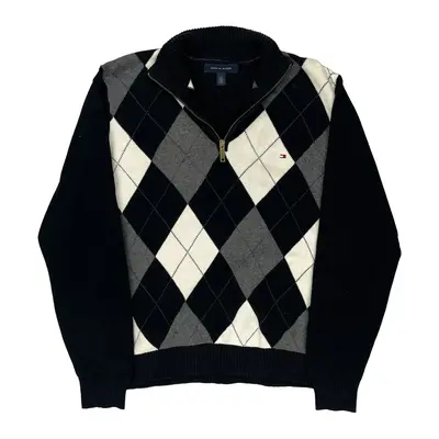 Tommy Hilfiger Argyle Jumper - Large Black Cotton