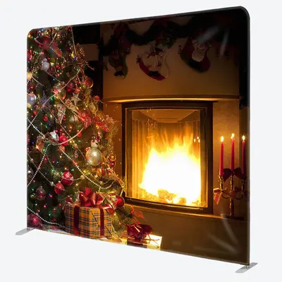 Aperturee Warm Fireplace Christmas Tree Tension Fabric Backdrop - Aperturee