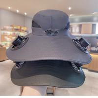 Large-brimmed sun hat, large-sized rechargeable cool hat for men, outdoor camping and hiking, solar-charged quick-drying fish...