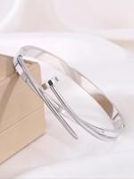 Simple Rhinestone Decorated Stainless Steel Bangle Bracelet, Fashion Jewelry for Party, Daily Decor, Trendy All-match & Exqui...