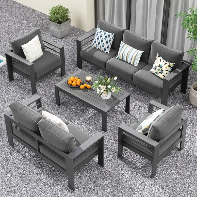 RoyalCraft 4/5 Pieces Outdoor Patio Furniture Set, Metal Patio Sectional Sofa Chair with Coffee Table, Outdoor Conversation S...