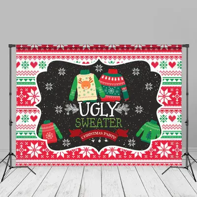 Ugly Sweater Snowflakes Christmas Party Backdrop - Aperturee