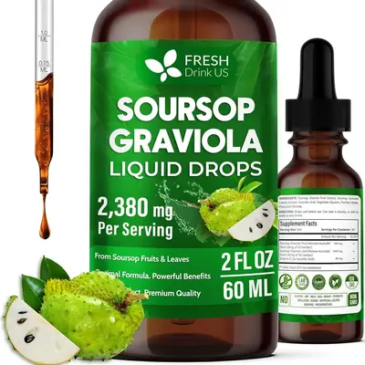 Premium 2 fl oz Soursop Graviola Extract Liquid, 60ml Soursop Extract Liquid, 30 Days Supply â 100% from Natural Soursop Le...
