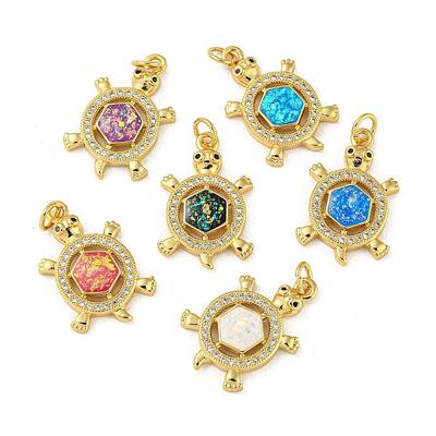 Brass Pendants Micro Pave Cubic Zirconia with Synthetic Opal